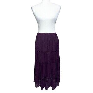 Gracie Tiered Purple Maxi Skirt Size Large NWT Sequins BOHO 90’s Elastic Waist